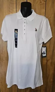 $38 US Polo ASSN Womens White Short Sleeve Polo Shirt Golf Top SO SOFT Sz L NEW - Picture 1 of 5