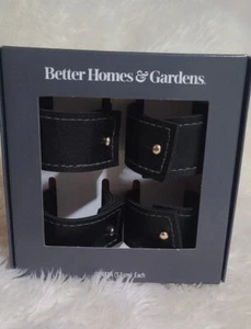 better homes and gardens Serviettenringe. 4ct Packung. Schwarzes Kunstleder. Neu im Paket - Bild 1 von 4