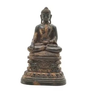 Antica figura di Buddha in bronzo nepalese sino-tibetano alta grande pesante - Foto 1 di 12