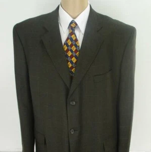 46 L Stafford Brown Wool Cashmere Plaid Tweed Mens Jacket Sport Coat Blazer Mint - Picture 1 of 1