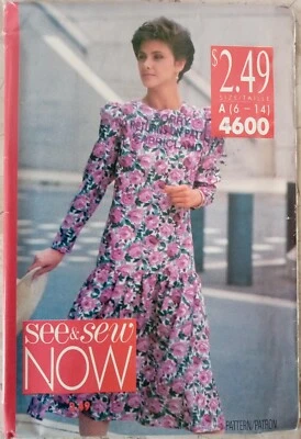BUTTERICK 4600 See Sew Pattern VTG 90s UNCUT Pte Dress Drop Waist 6 8 10 12 14 A - Image 1 of 4