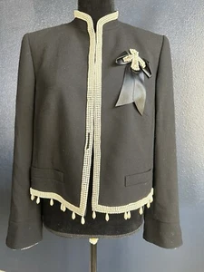 Vintage Escada by Margaretha Ley Schwarz Cropped Luxus Blazer Gr. 40 Perlen Perlen Perlen - Bild 1 von 14