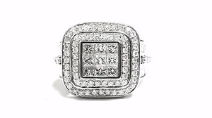 14K White Gold 2.30ct Rounds And Princess Ideal Cut Diamond Fancy Women/Men Ring - Picture 1 of 4