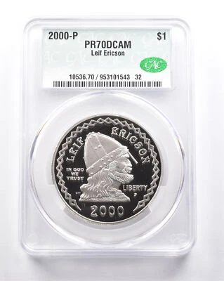 PR70 DCAM 2000-P Leif Ericson Commemorative Dollar CAC CACG *6271 - Image 1 of 3