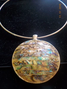 Damen Halsband / Halsband Anhänger Perlmutt / Abalone am Draht - Bild 1 von 3