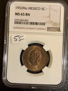 1952 mexico 5 Centavos Ngc MS 65 Bn - Picture 1 of 2
