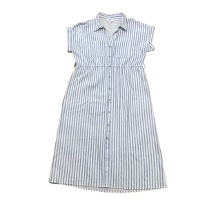 Perch by Blu Pepper Linen Dress Women 1X White Blue Nautical Stripe Boho Beachy - Picture 1 of 24