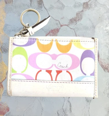 Coach маленький белый/многоцветный подпись C холст и патент Leathe монета сумочки - Изображение 1 из 4