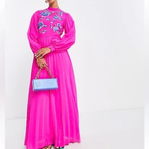 ASOS size 8 Elegant Pink embroidered Floral Maxi Dress - Picture 1 of 13