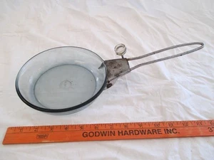 Pyrex Flameware Blue Glass #817-B Skillet Fry Pan w/ Detachable Metal Handle Vtg - Picture 1 of 15