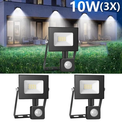 3x LED Fluter mit Bewegungsmelder 10W Kaltweiß Außen Strahler Scheinwerfer IP65 - Bild 1 von 4