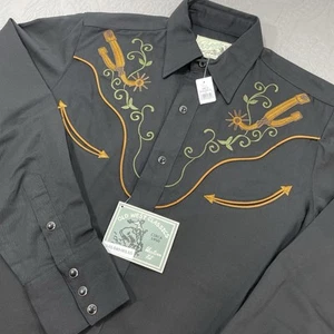 Camisa Roper Para Hombres S Negra Manga Larga Bordada Western Cowboy Smile Spurs - Imagen 1 de 5