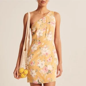 Abercrombie Fitch Kleid geblümt Leinenmischung Größe XLT One Shoulder Frühling neu mit Etikett - Bild 1 von 7