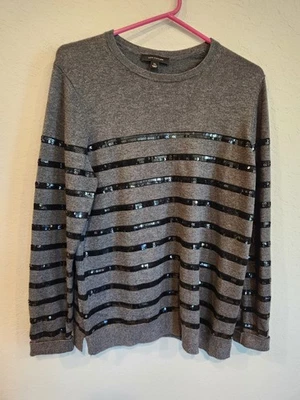 Suéter Ann Taylor Para Mujer XL Gris Lentejuelas Rayas Mezcla Algodón Pullover Largo... Foto 1 de 4