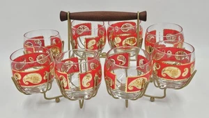 Excelente juego de caddy de gafas de polietileno Roly XL oro 22 k cachemira roja Culver alrededor de la década de 1960 - Imagen 1 de 7