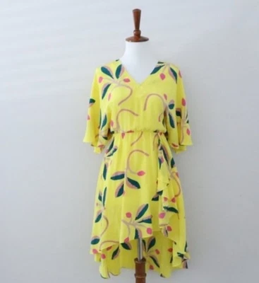 Vestido asimétrico con volantes crepé amarillo seda Tucker ¡NUEVO CON ETIQUETAS! L Grande Foto 1 de 4