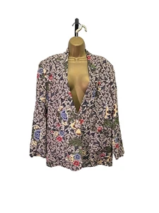 VTG Saks Fifth Ave Real Clothes Silk Blazer Womens XL Multicolor Floral Pockets - Picture 1 of 8
