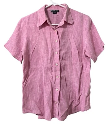 Camisa Blusa Lands End Rosa 100% Lino Manga Corta Con Botones Mujer Talla 10 R Foto 1 de 4
