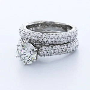 4,1 KT AGI NATÜRLICHER DIAMANT E/SI1 RUNDSCHLIFF PLATIN MILGRAIN SEITENSTEIN RING SET - Bild 1 von 3