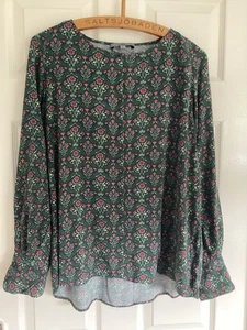 Next X William Morris Green Long Sleeve Floaty Blouse UK 14 Floral Print - Picture 1 of 6