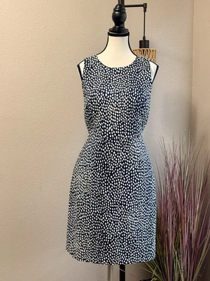 J Crew Dress Sleeveless Lined Sheath Navy Blue With White Dots Size 8 NWT - Image 1 of 4