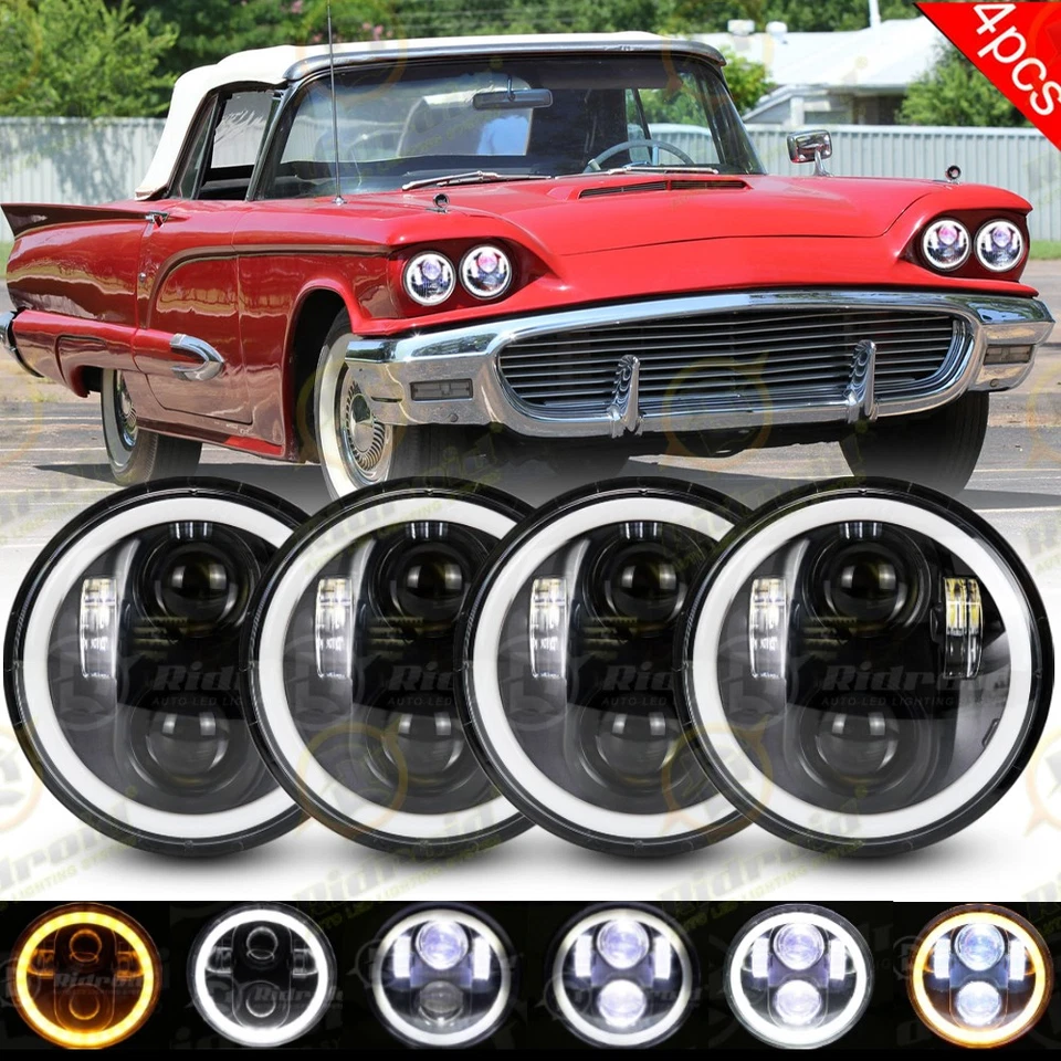 4 peças faróis de LED 5,75" Hi-Lo feixe DRL para Ford Ranchero Thunderbird 1958-1976 - Imagem 1 de 4