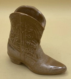 Jarrón vintage Frankoma Pottery botas de vaquero 134 marrón 4,5" de alto - Imagen 1 de 5