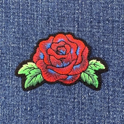 Red Rose Applique Patch - Embroidered Flower Badge 2.5" (Iron Or Sew On) - Image 1 of 2