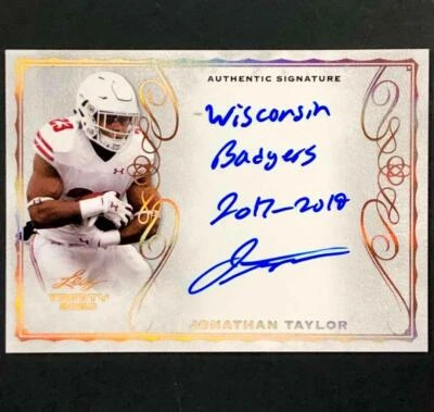 2020 Leaf Trinity RC Jonathan Taylor "Wisconsin Badgers" autograph Rookie Auto - Image 1 of 2