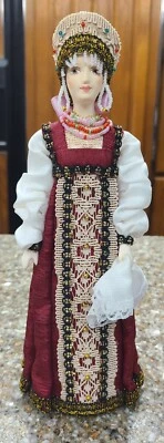 Figura Muñeca Cono Rusa De Colección 10.5" - Cerámica, Tela, Cuentas Foto 1 de 4