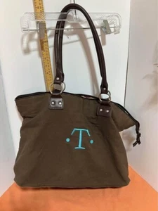 thirty-one tote polka dot inside “T” embroidered on front- brown - Picture 1 of 7