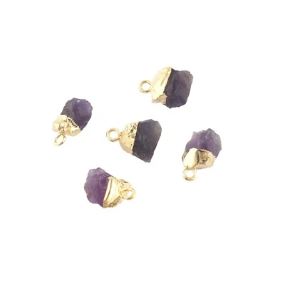 Purple Amethyst Yellow Gold Plated DIY Single Bail Connector Lot of 5 Pcs - Image 1 of 4