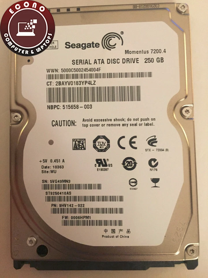 SEAGATE Digital 250GB 5400RPM SATA Laptop Hard Drive ST9250410AS 9HV142-022 - Image 1 of 1