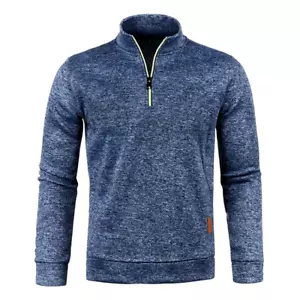 Otoño Para hombres Media Cremallera Sudaderas Manga Larga Color Sólido Pullover Cuello Alto - Imagen 1 de 20