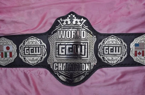 GCW World Championship Belt Adult Size 2mm brass plates and origina leather strp Cover