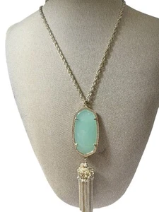 Kendra Scott Rayne Mint Green Gold Tone Necklace Chain 32" Pendant Tassel - Picture 1 of 8