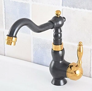 Gold Black Brass Swivel Spout Bathroom Basin Faucet Kitchen Sink Mixer Tap  - Picture 1 of 8