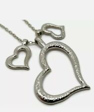 Silver Tripple heart necklace Dangly Quirky Stylish  chic Trendy statement 