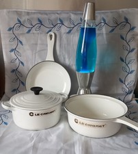 Ensemble Cocotte en fonte Le creuset 18 cm et poêle 2 en 1. 22 cm blanc