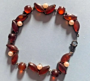 Vintage superb quality Baltic Amber and pearl bracelet sterling silver 21 cm - Picture 1 of 7