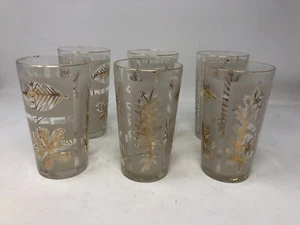 Vintage Set of 6 Libbey Gold Leaf High Ball Frosted Juice Glasses 5" Tall - Picture 1 of 14