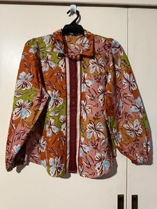 Womens SPORTSGIRL Brown Floral Print Cotton Shirt - Size 12 (T31) - Picture 1 of 3