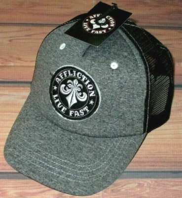 PARA HOMBRES AFFLICTION NEGRO CARBÓN SNAPBACK CAMIONERO GORRA AJUSTABLE TALLA ÚNICA Foto 1 de 3