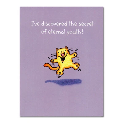 Funny HAPPY BIRTHDAY Card, by American Greetings, Cat, Eternal Youth + Envelope - Image 1 of 4
