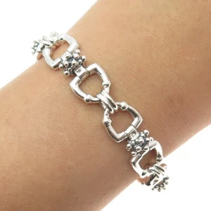 MICHAEL DAWKINS 925 Sterling Silver Granulated Horse Snaffle Link Bracelet 7.5" - Picture 1 of 8
