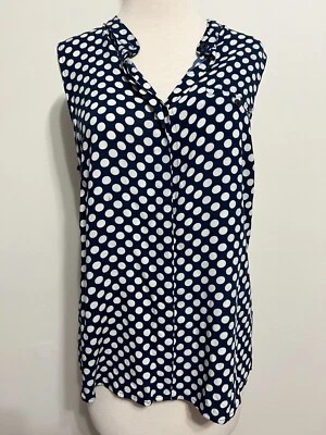 Splendid Button-Front Cami Sleeveless Top Blouse Navy w/White Polka Dots Size M - Image 1 of 4