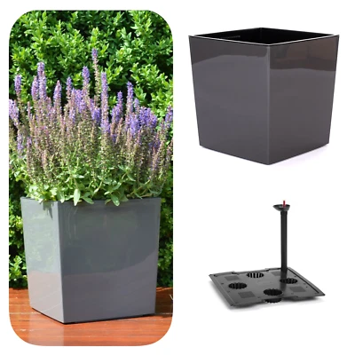 Blumenkübel Blumentopf mit Bewässerungssystem Hochglanz Einsatz L in Anthrazit  - Bild 1 von 4