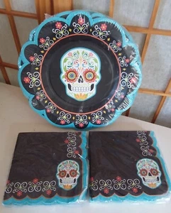 Day of the Dead Paper Plates (20) Paper Napkins (40) CELEBRATE IT! Halloween - Picture 1 of 4
