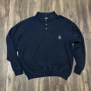 VTG Jantzen Knit Polo Shirt Men’s Large 90s long sleeve Navy Blue Golf Pullover - Picture 1 of 7