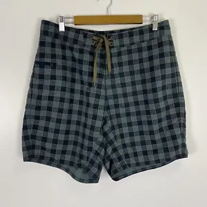 Patagonia Board Shorts Swim Trunks Mens Size 36 Wavefarer Beach Plaid Green Surf - Picture 1 of 14